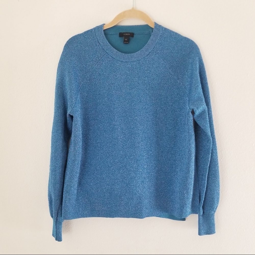 3/$25 J CREW Sparkle Side Slit Sweater Blue XS - Picture 2 of 3